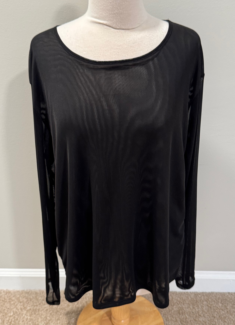 INC International Concepts NWT 3X Blouse Black Sheer Mesh Long Sleeve Top Plus